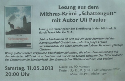 Lesung aus dem Mithras-Krimi "Schattengott"